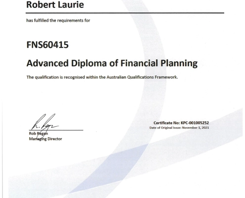 Advanced Diploma of Financial Planning Certificate.
