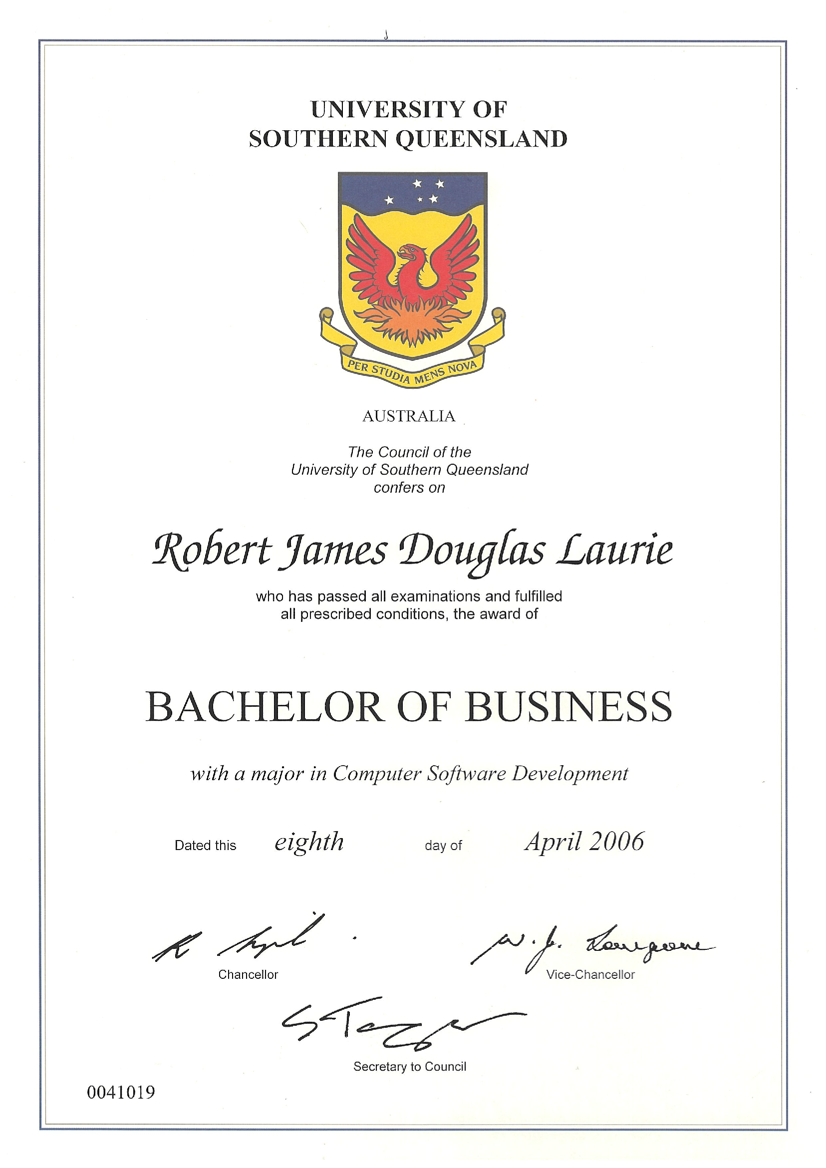 Bachelor of Business Certificate.